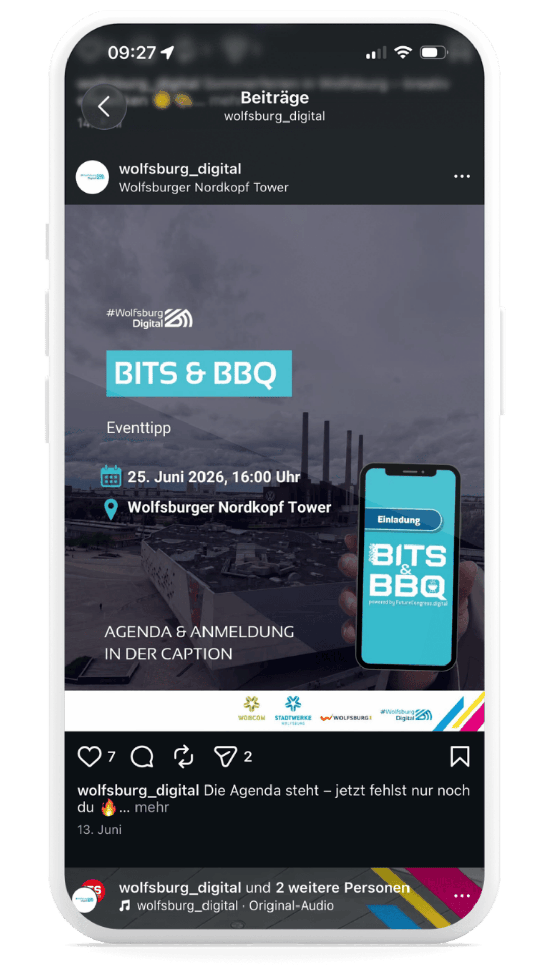 Ankündigung für Bits & BBQ am 25. Juni 2026 im Wolfsburger Nordkopf Tower